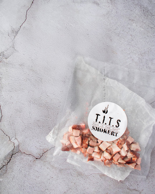 Vacuum Packed diced smoked bacon by This.Is.The.Shit aka. 'T.I.T.S Smokery'. Smokey goodness delicious and dish enchancing.
